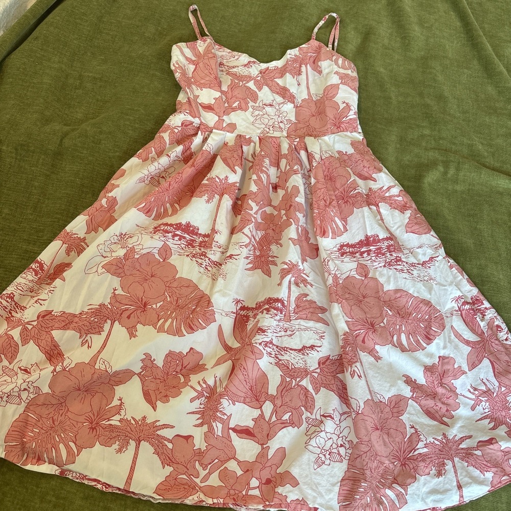 Trafaluc Zara Tropical Floral Botanical Print Dress Knee length Pleated Skirt SM